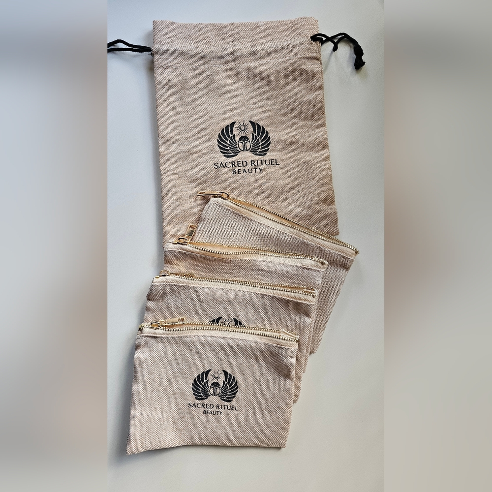 Sacred Rituel Hemp Zipper and Drawstring Pouch Case Make-Up Cosmetics Bags
